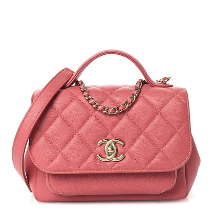 Small Quilted Caviar Flap Shoulder Bag - Pink