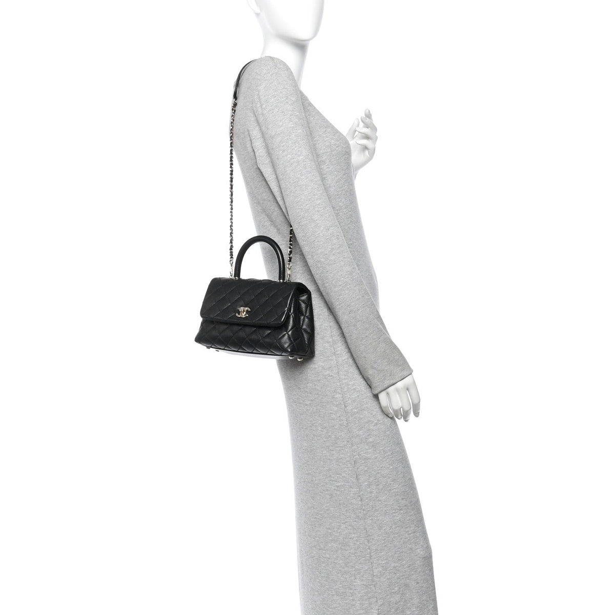 Mini Quilted Caviar Flap Shoulder Bag - Black