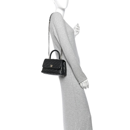 Mini Quilted Caviar Flap Shoulder Bag - Black