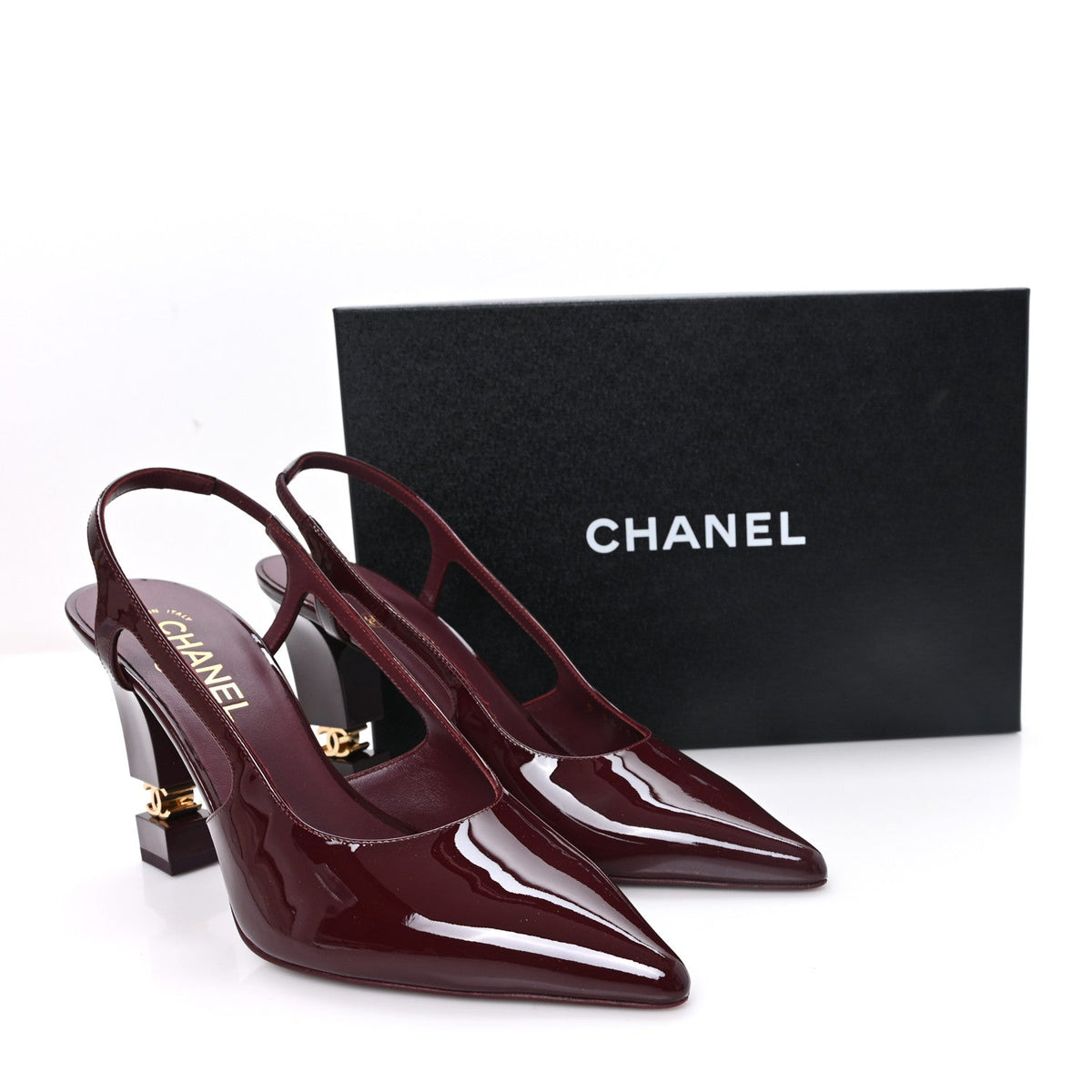 Chanel Patent Calfskin CC Cutout Women's Pumps 40 Dark Burgundy