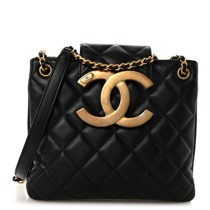Quilted Lambskin Shoulder Bag - Black