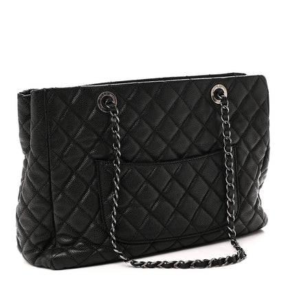 Quilted Caviar Tote Bag - Black
