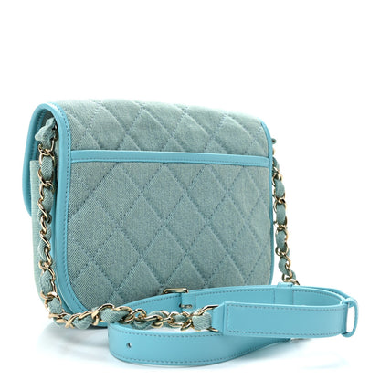 Small Quilted Flap Shoulder Bag - Blue