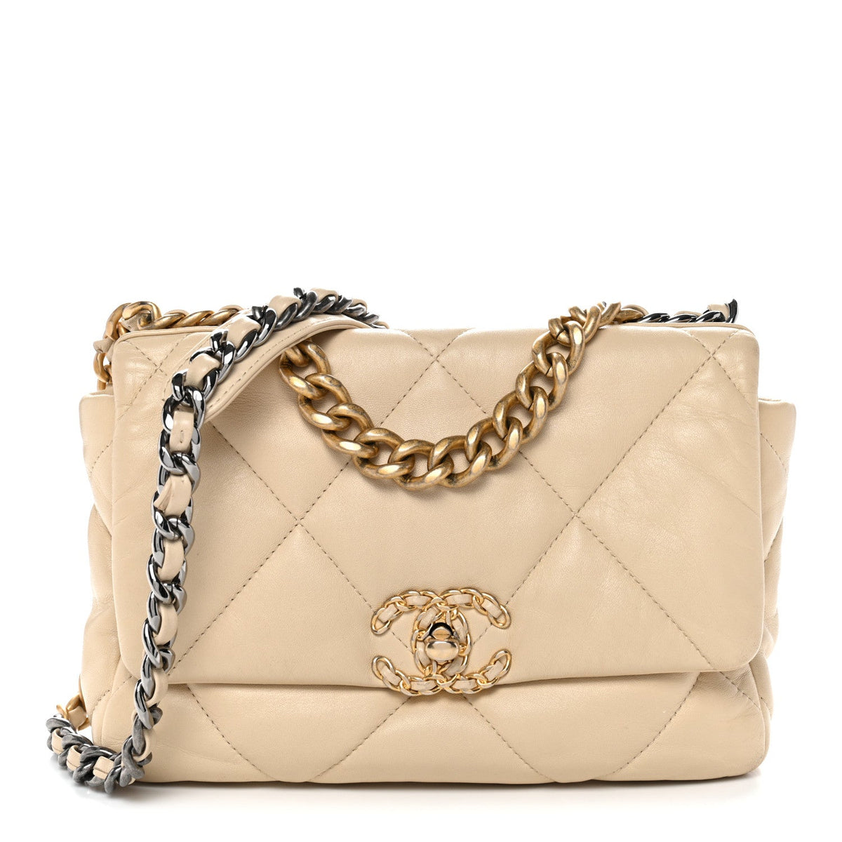 Medium Quilted Lambskin Flap Shoulder Bag - Beige