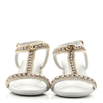 Chanel Lambskin Women's CC Chain Braided Sandals 35 White