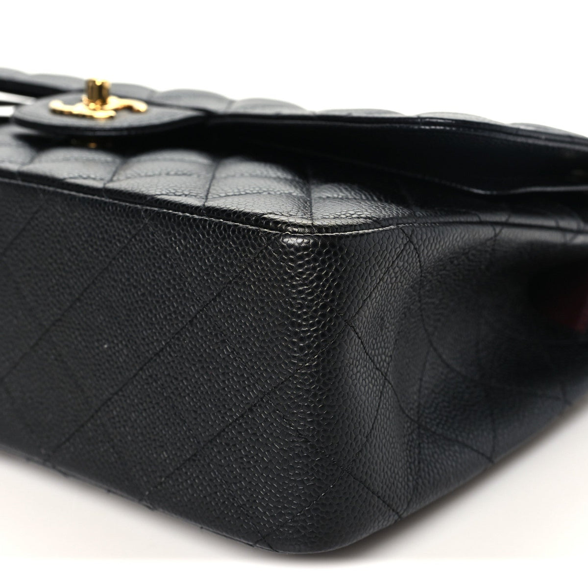 Quilted Caviar Flap Shoulder Bag - Black