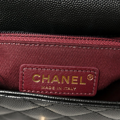 Mini Quilted Caviar Flap Shoulder Bag - Black