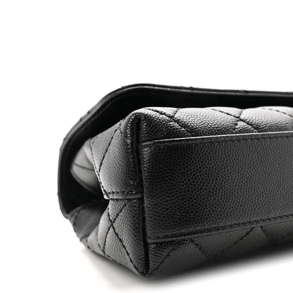 Maxi Quilted Caviar Flap Shoulder Bag - Black