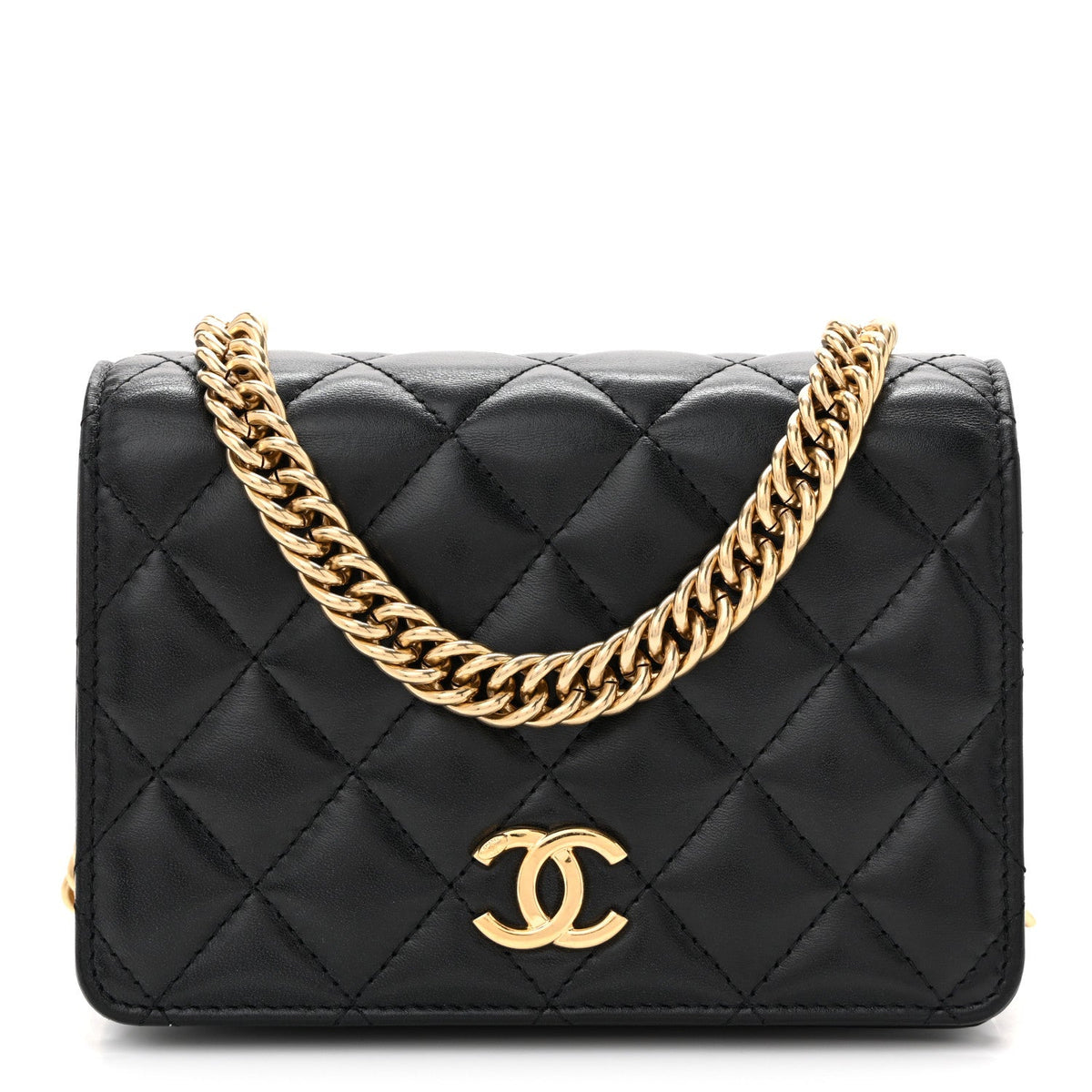 Mini Quilted Lambskin Wallet Bag - Black