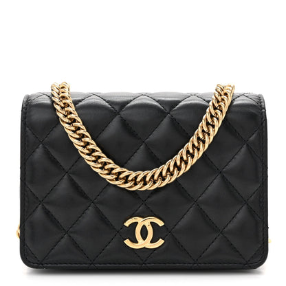 Mini Quilted Lambskin Wallet Bag - Black