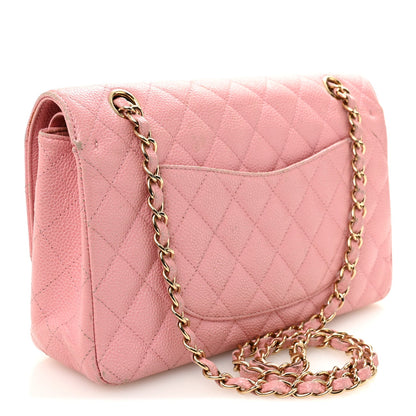 Medium Quilted Caviar Flap Shoulder Bag - Pink
