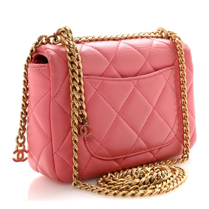 Mini Quilted Lambskin Flap Shoulder Bag - Pink
