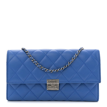 Quilted Lambskin Clutch Bag - Blue