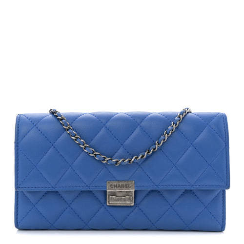 Quilted Lambskin Clutch Bag - Blue