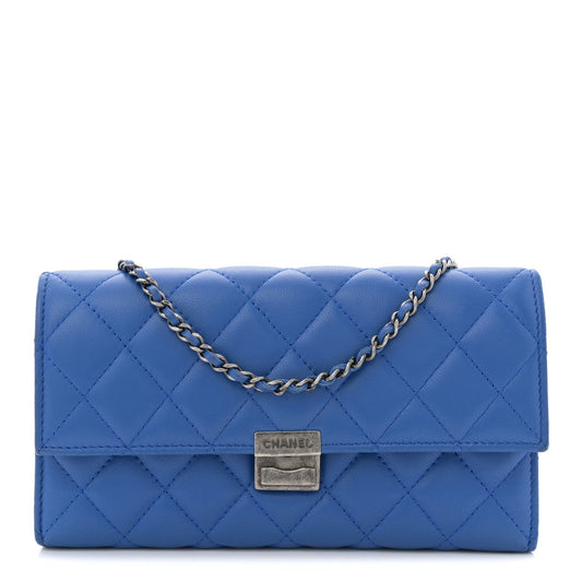 Quilted Lambskin Clutch Bag - Blue