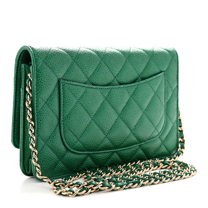 Quilted Caviar Wallet Bag - Green