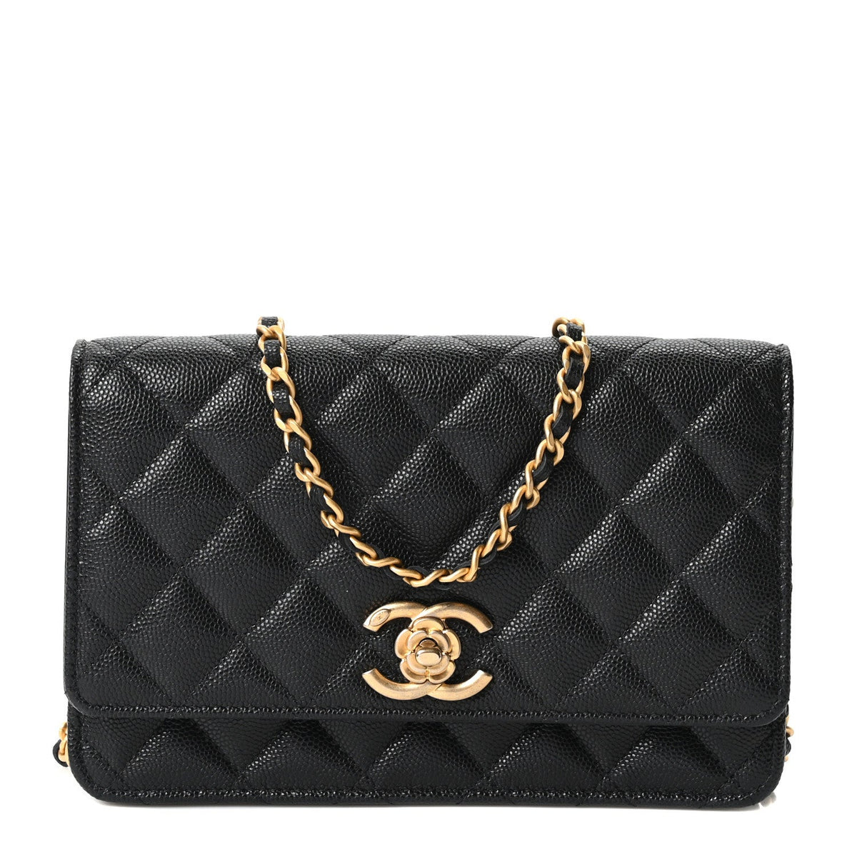 Quilted Caviar Wallet Bag - Black