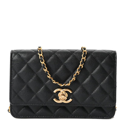Quilted Caviar Wallet Bag - Black