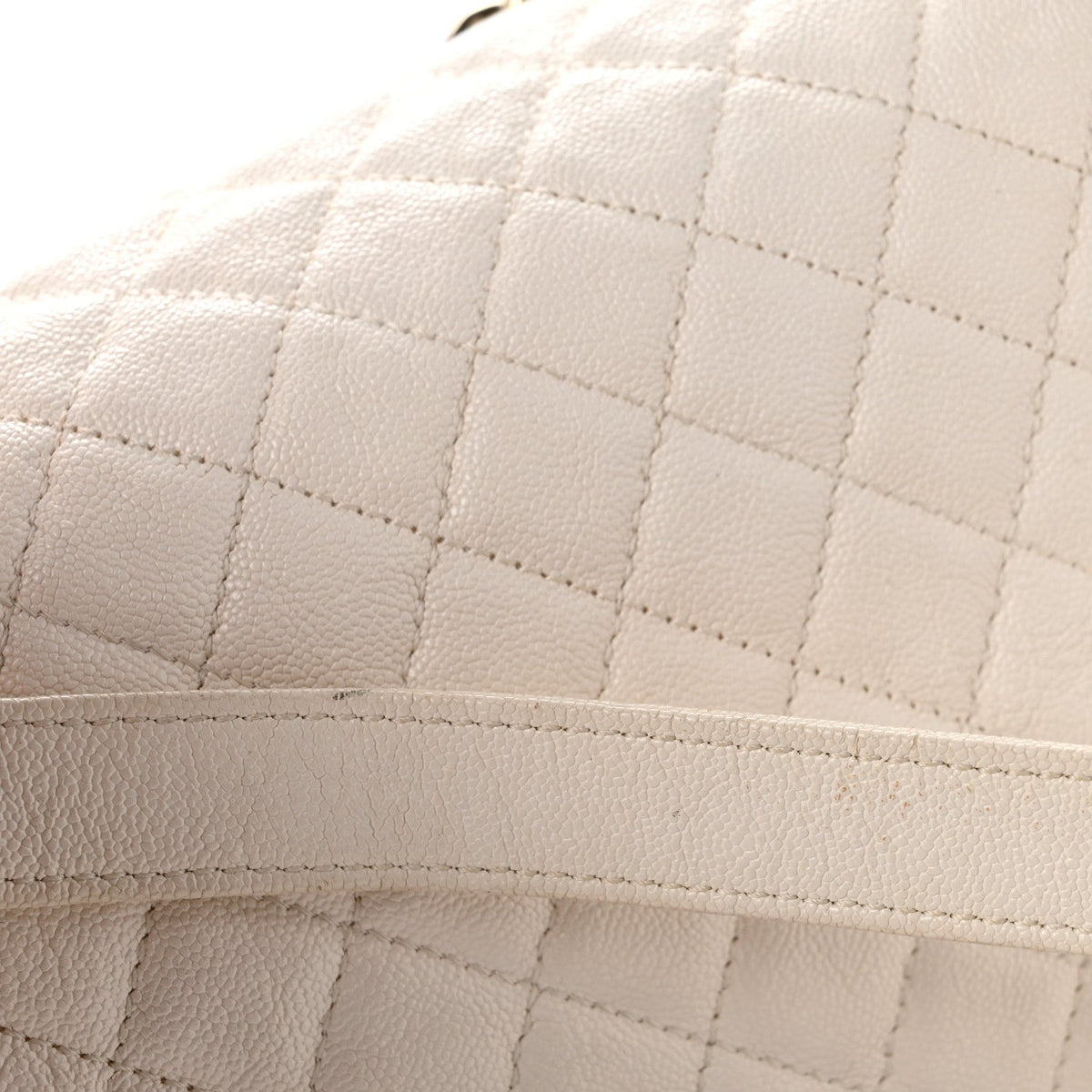 Medium Quilted Caviar Flap Shoulder Bag - White