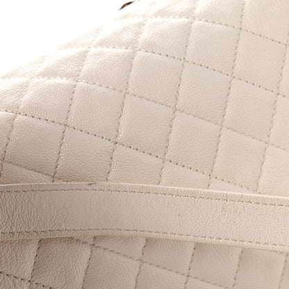 Medium Quilted Caviar Flap Shoulder Bag - White