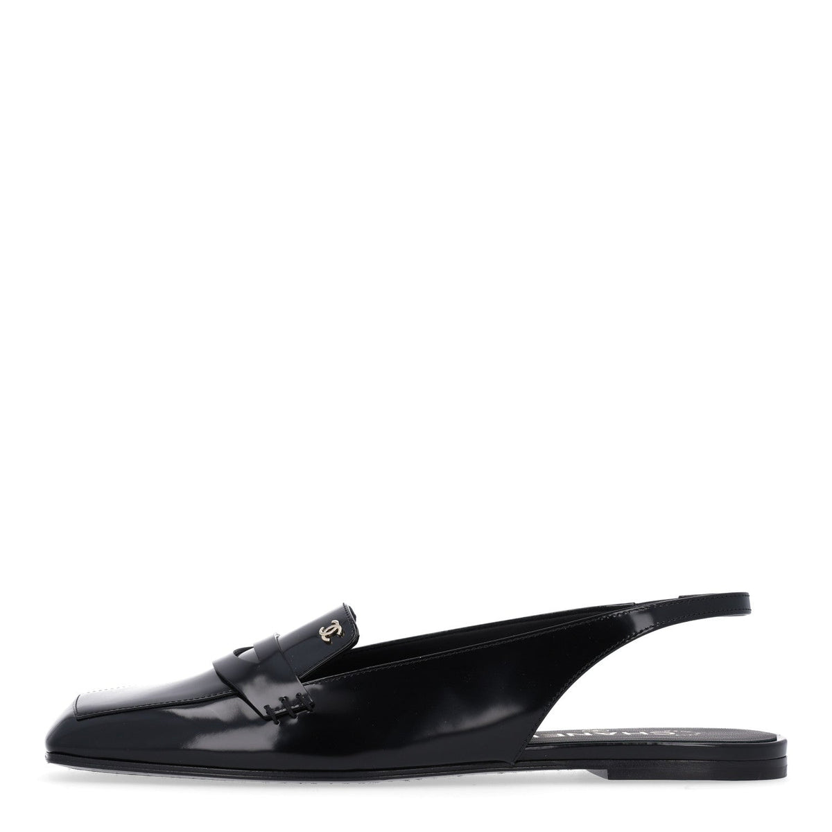 Shiny Calfskin Slingback Loafers Black