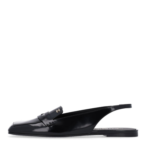 Shiny Calfskin Slingback Loafers Black