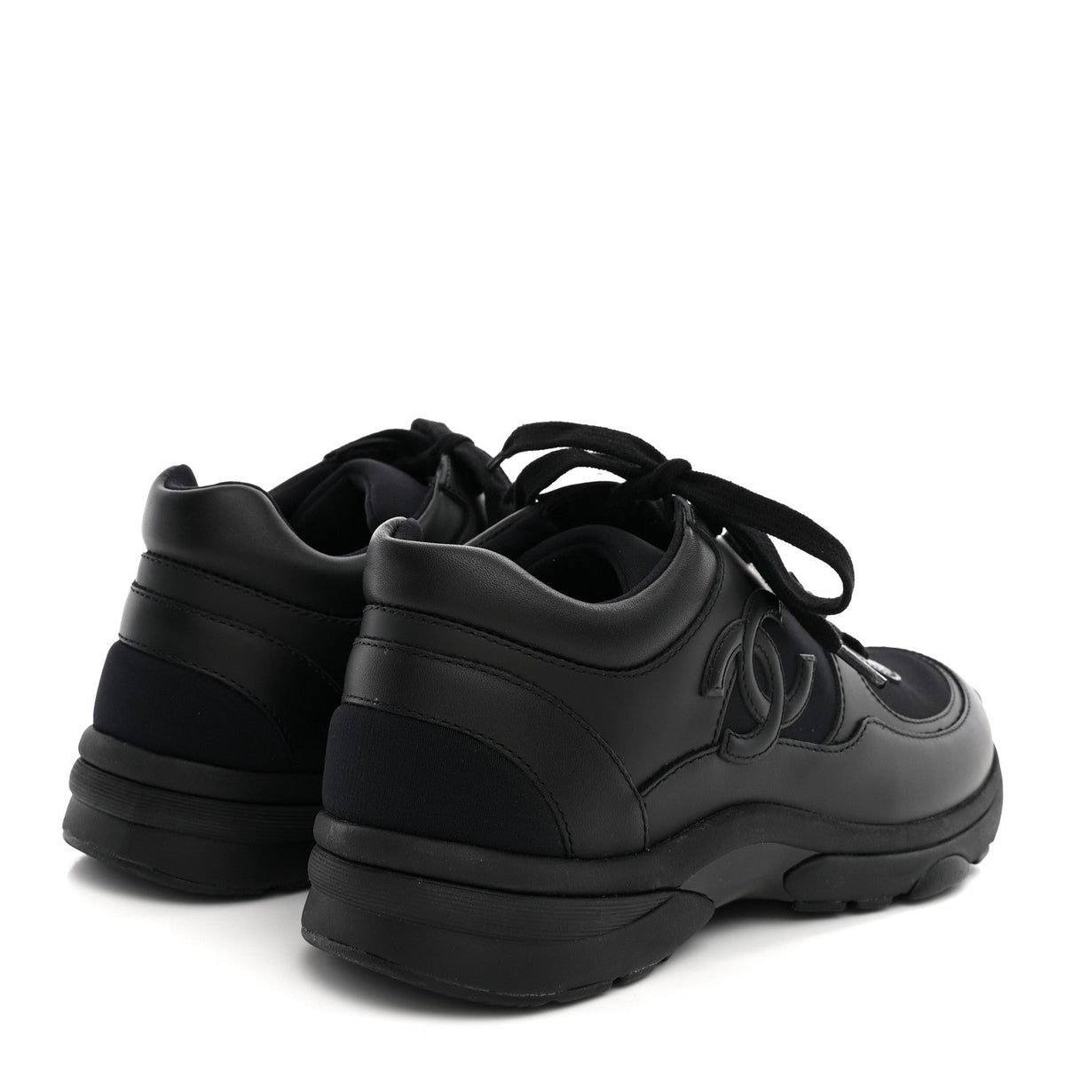 Chanel Lambskin Fabric Women's CC Sneakers 37.5 Black