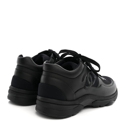 Chanel Lambskin Fabric Women's CC Sneakers 37.5 Black