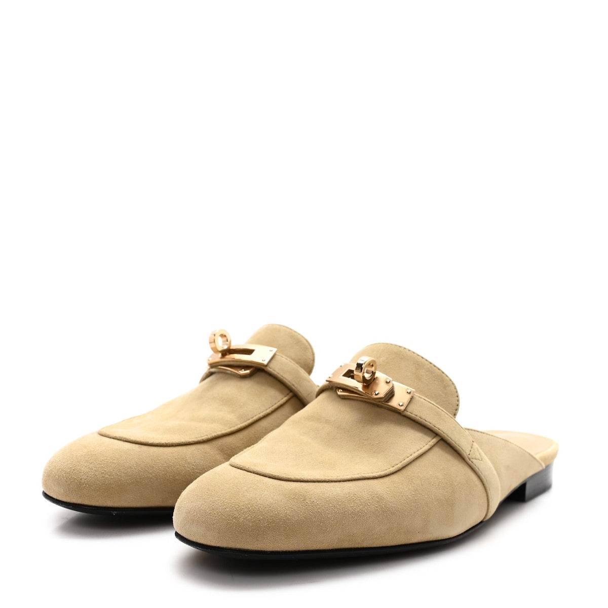 Hermes Suede Goatskin Women's Oz Mules 37 Beige Sable