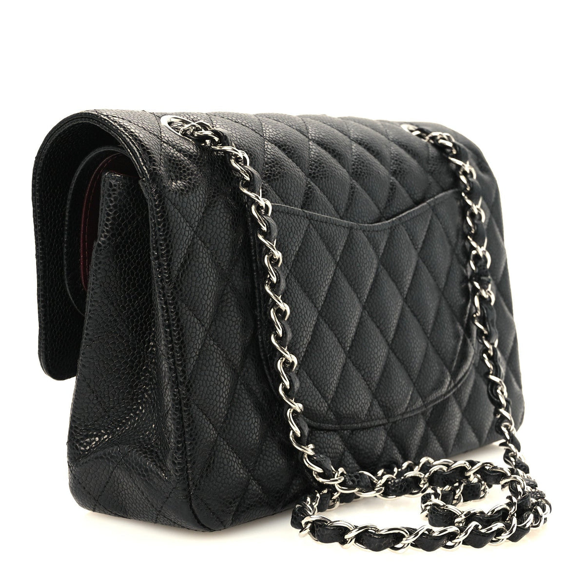 Medium Quilted Caviar Flap Shoulder Bag - Black