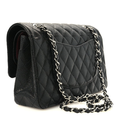 Medium Quilted Caviar Flap Shoulder Bag - Black