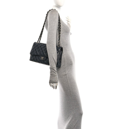 Quilted Caviar Flap Shoulder Bag - Black