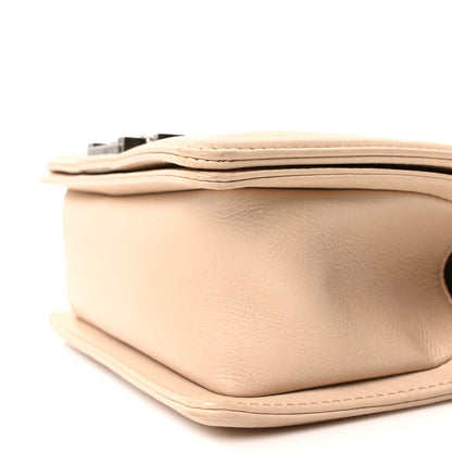 Small Calfskin Flap Shoulder Bag - Beige