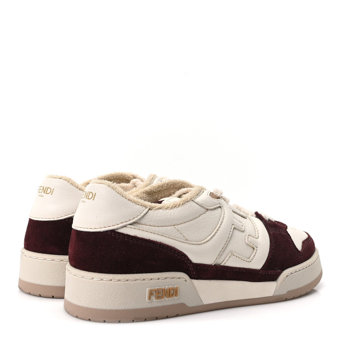 Fendi Grained Calfskin Men's Match Low Top Sneakers 7 White Burgundy Amber