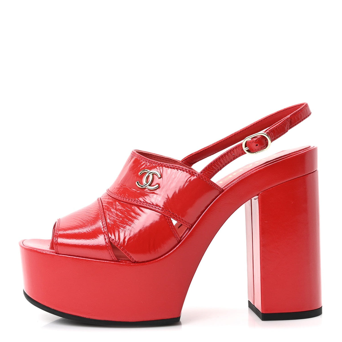 Crumpled Patent Lambskin Platform Sandals Red