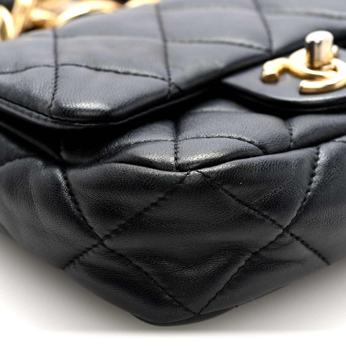 Mini Quilted Lambskin Flap Shoulder Bag - Black