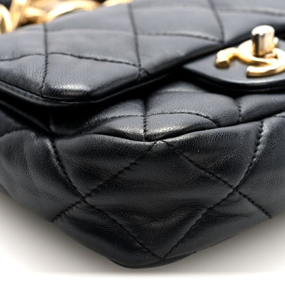 Mini Quilted Lambskin Flap Shoulder Bag - Black