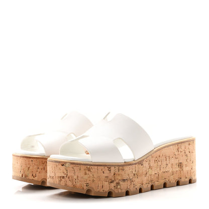 Hermes Calfskin Cork Women's Eze 30 Sandals 37 White