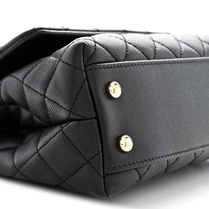 Mini Quilted Caviar Flap Shoulder Bag - Black