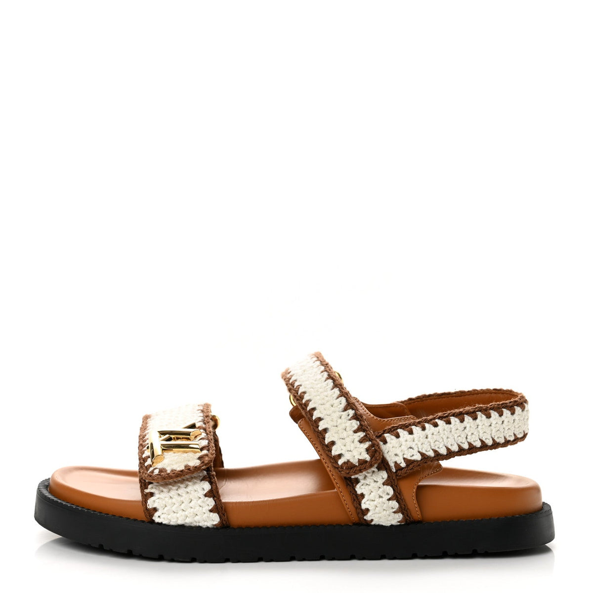 Louis Vuitton Cotton Crochet Women's LV Sunset Comfort Flat Sandals 40 Cacao Brown