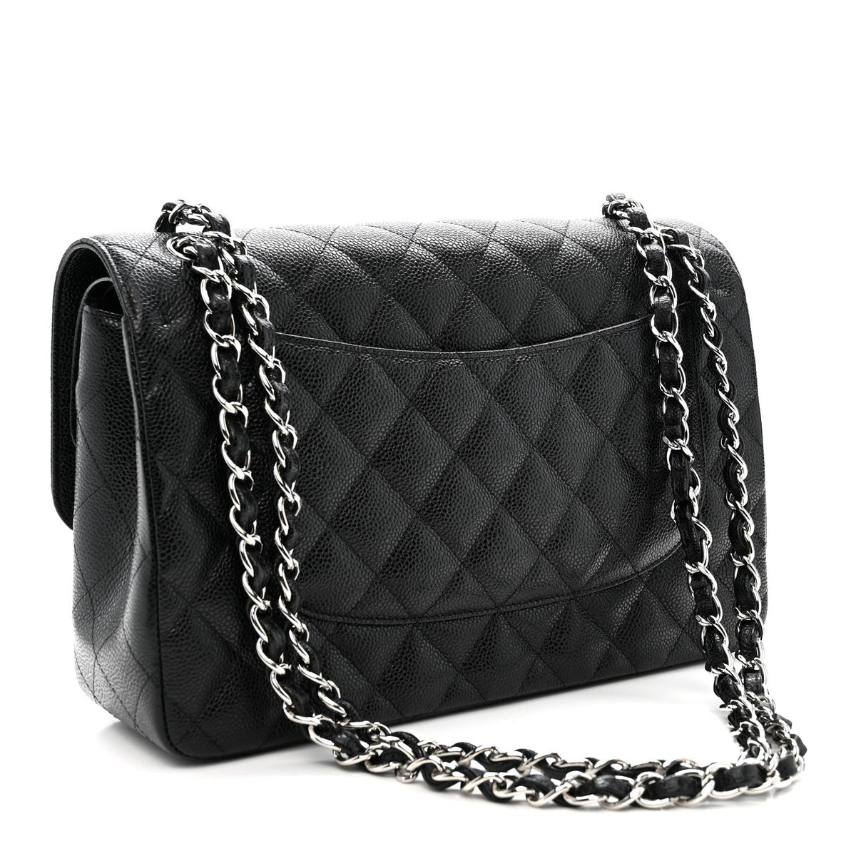 Quilted Caviar Flap Shoulder Bag - Black