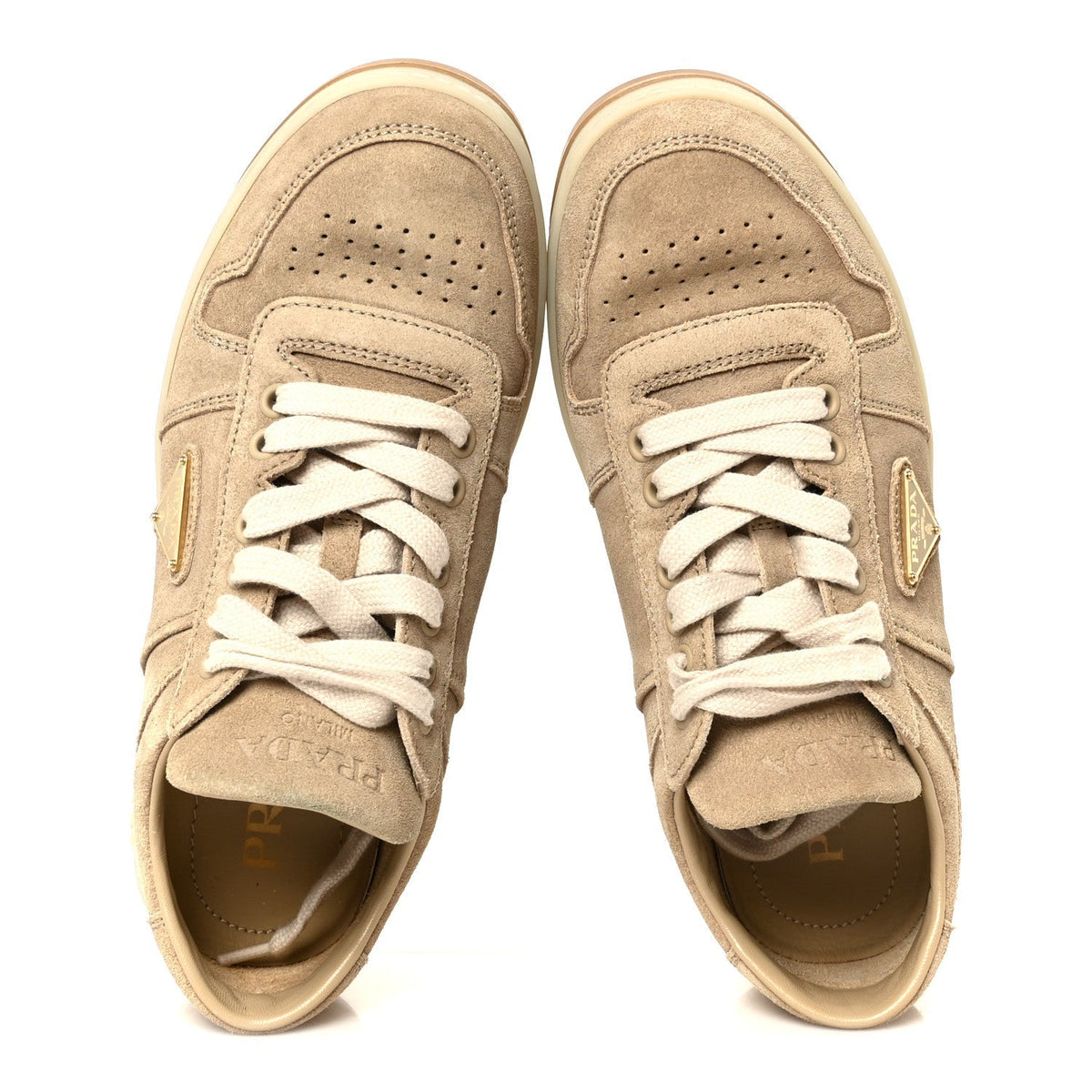 Prada Suede Women's Downtown Low Top Sneakers 37 Ecru