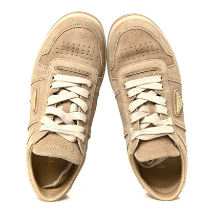 Prada Suede Women's Downtown Low Top Sneakers 37 Ecru