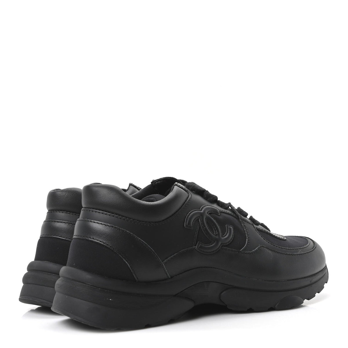 Chanel Lambskin Fabric Women's CC Uniform Sneakers 38.5 Black