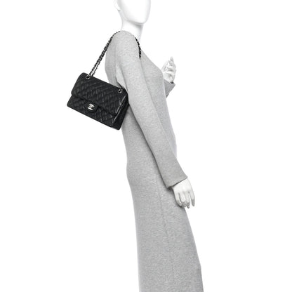 Medium Quilted Caviar Flap Shoulder Bag - Black