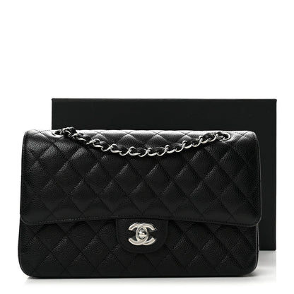 Medium Quilted Caviar Flap Shoulder Bag - Black