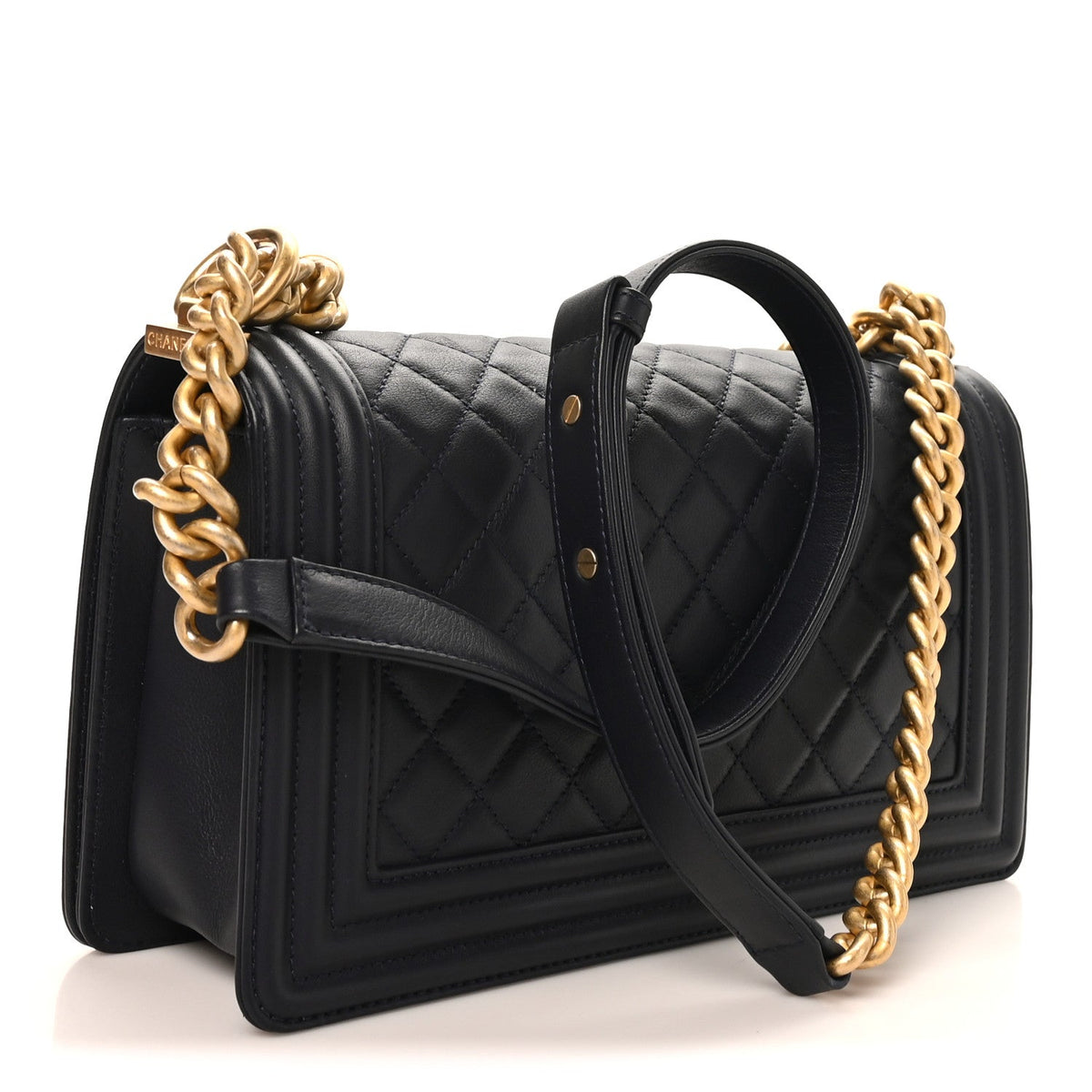Medium Quilted Lambskin Flap Shoulder Bag - Dark Navy