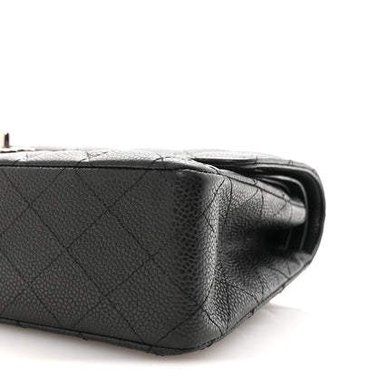 Medium Quilted Caviar Flap Shoulder Bag - Black