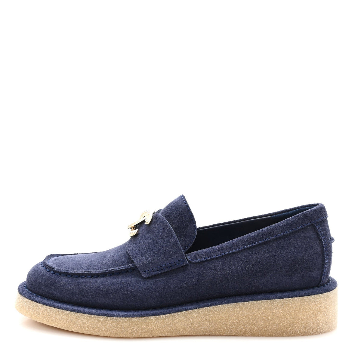 Suede Calfskin Pearl CC Moccasin Loafers Navy