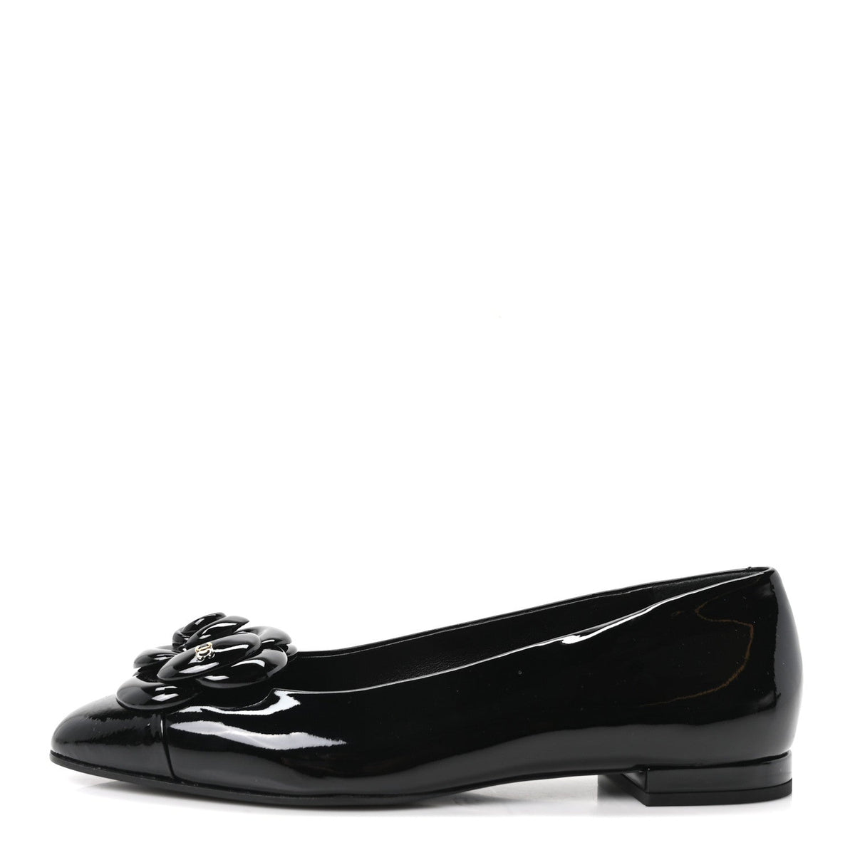 Patent Camellia Ballerina Flats Black
